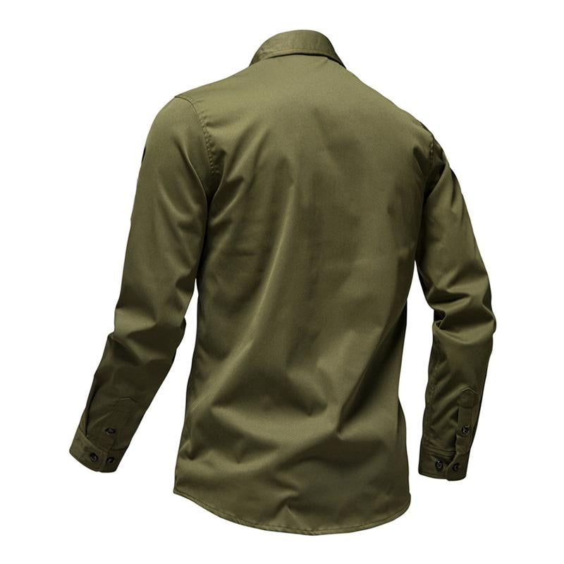 Mens Casual Outdoor Multi-Pocket Embroidered Patch Long Sleeve Work Shirt 45520925M