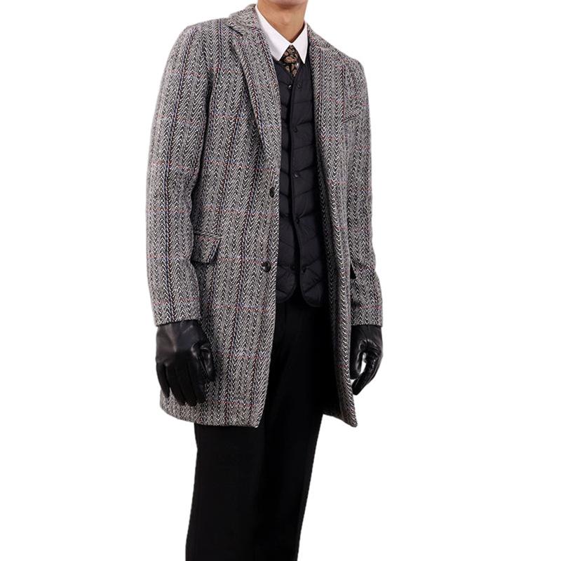 Mens Notch Lapel Single Breasted Mid-length Coat 53721717Z