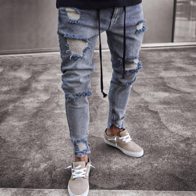 Mens Ripped Zipper Biker Jeans 46527635X