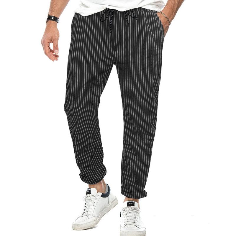 Mens Casual Lace-Up Slim Striped Pants 99725833X