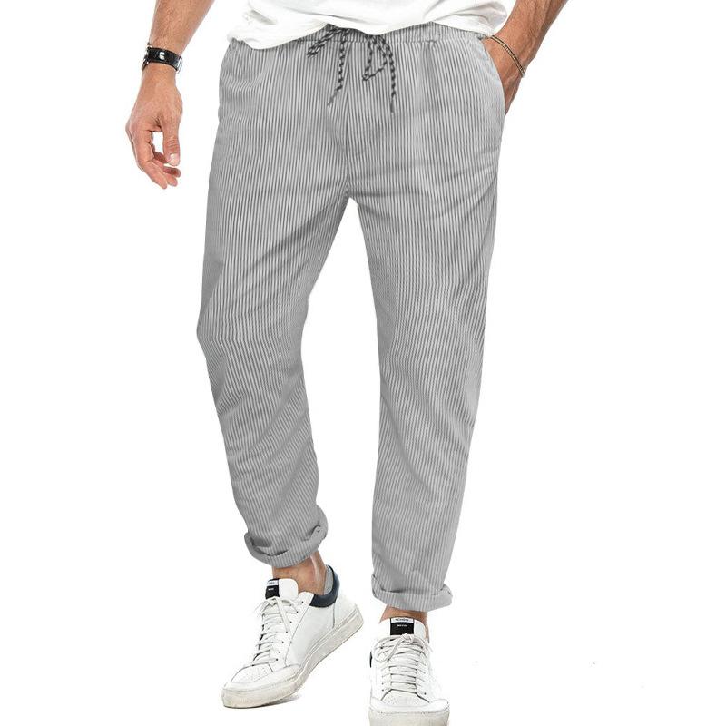 Mens Casual Lace-Up Slim Striped Pants 99725833X