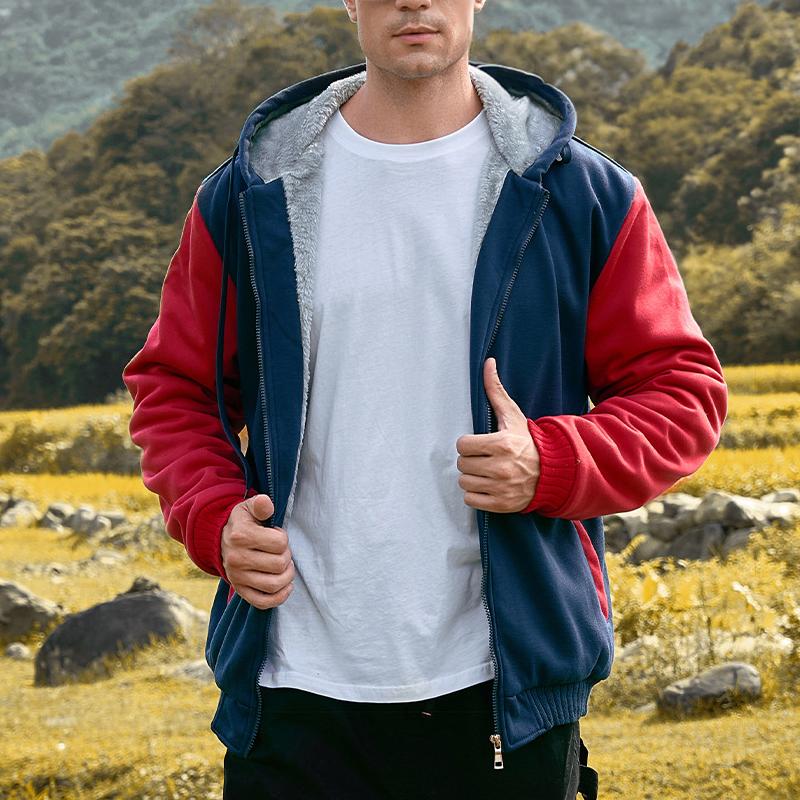 Mens Casual Color Block Warm Fleece Hooded Jacket 45435589Y