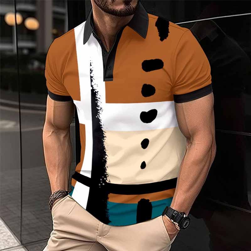 Mens Casual Printed Short Sleeve Lapel Polo Shirt 79155721X