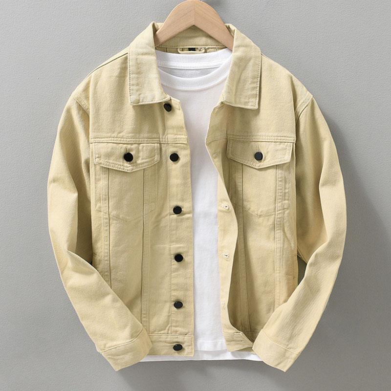 Mens Vintage Solid Lapel Single Breasted Slim Denim Jacket 12833129M