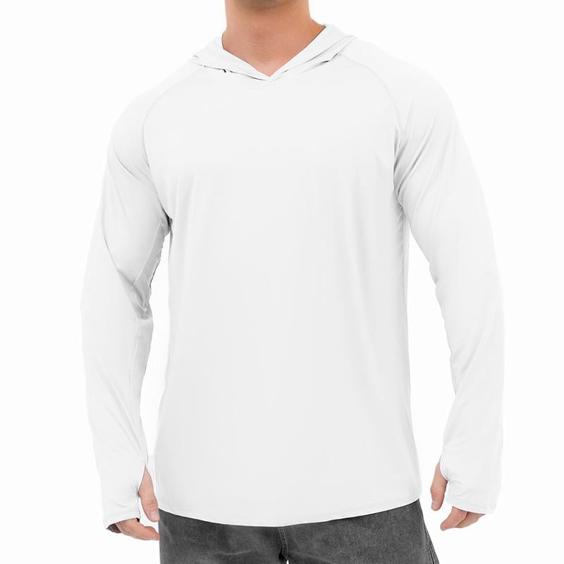Mens Casual Solid Color Long Sleeve Loose Hooded Sunscreen T-Shirt 12290409M