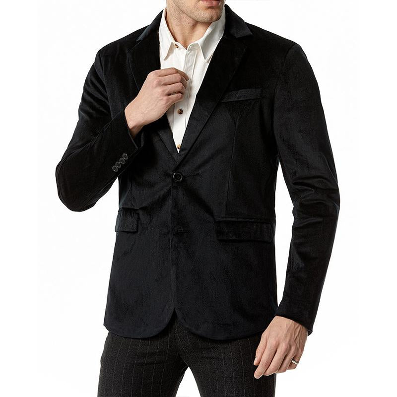 Mens Vintage Lapel Velvet Solid Color Single Breasted Blazer 49661067M