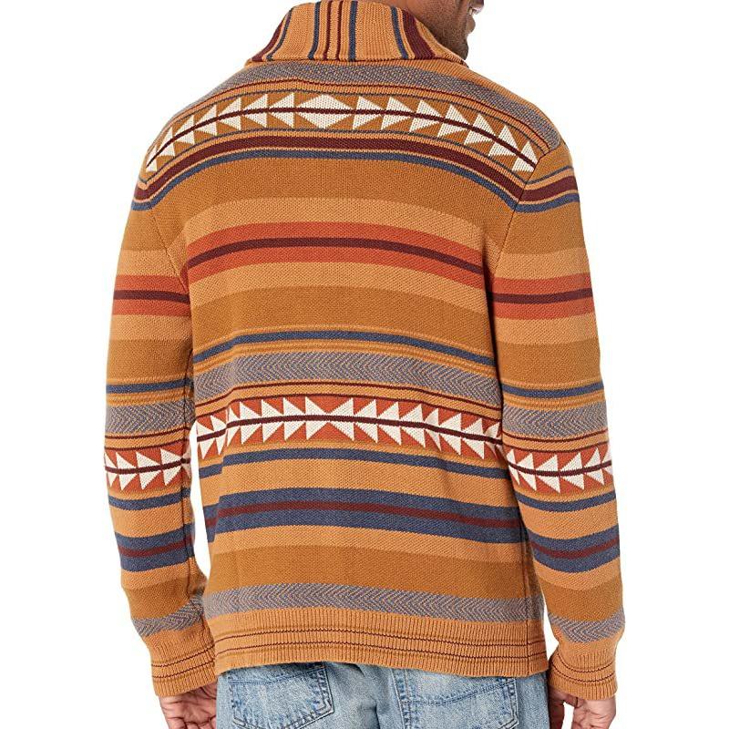 Mens Retro Casual Colorful Striped Jacquard Knit Cardigan Jacket 07036182X