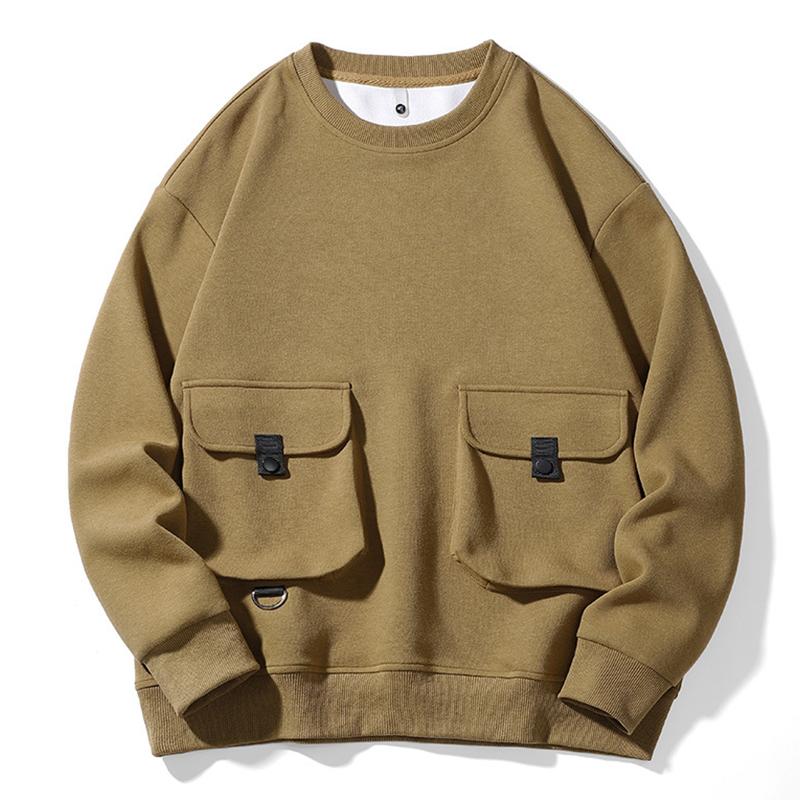 Mens Vintage Round Neck Multi-pocket Loose Workwear Sweatshirt 11401184M
