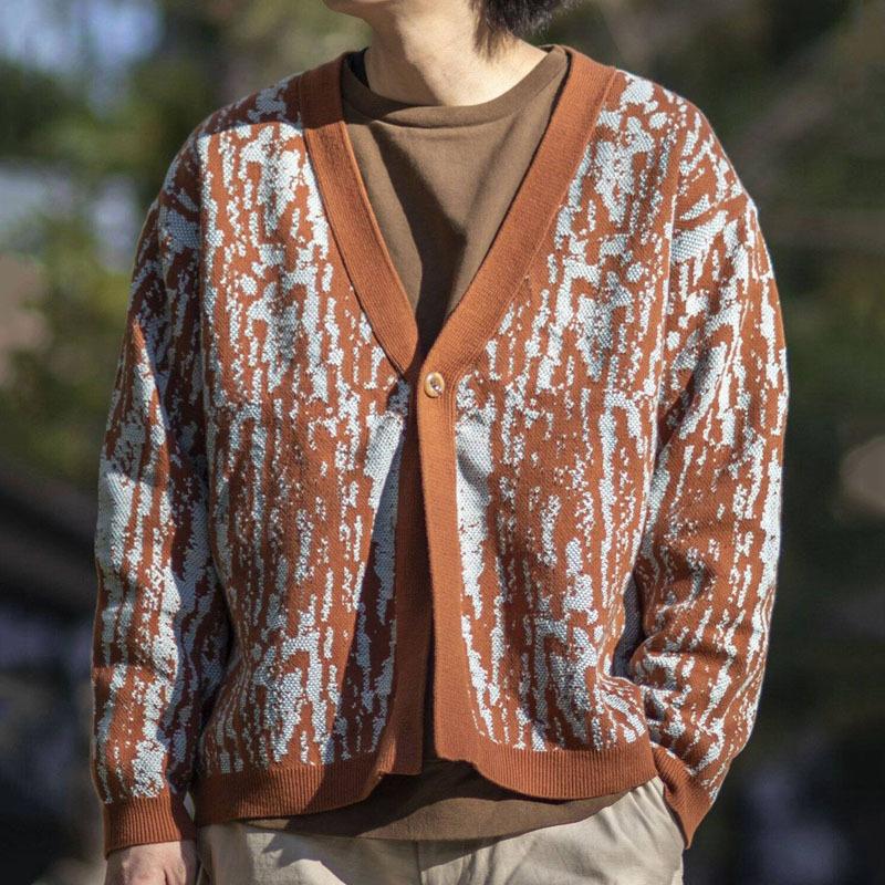 Mens Vintage V-Neck Thick Jacquard Knitted Cardigan 14694179M
