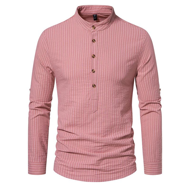 Mens Casual Striped Stand Collar Long Sleeve Shirt 95806899X
