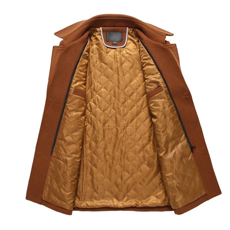 Mens Casual Wool Blend Scarf Collar Warm Mid-Length Lapel Single-Breasted Coat 15758532M