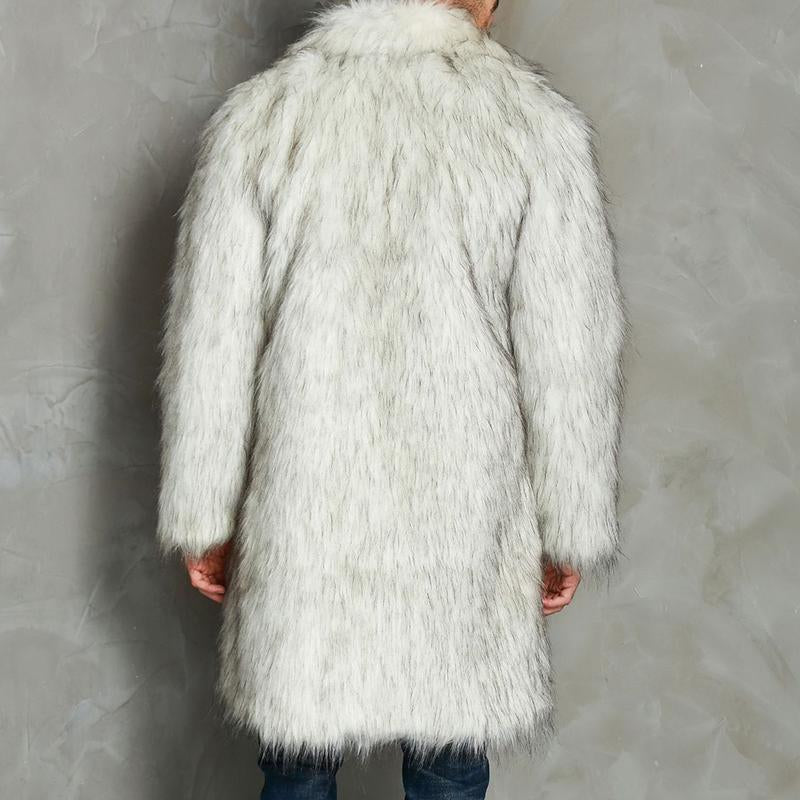 Mens Vintage Faux Fur Lapel Long Coat 78473839M
