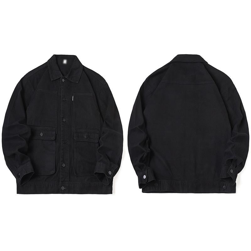 Mens Vintage Solid Color Cotton 3D Pocket Loose Lapel Single-Breasted Jacket 14172939M
