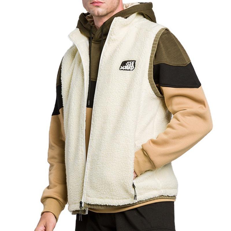 Mens Casual Color Block Zipper Pocket Teddy Velvet Vest 94042659Y