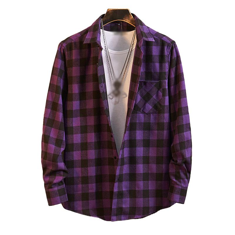 Mens Casual Flannel Plaid Lapel Long Sleeve Shirt 95681855M