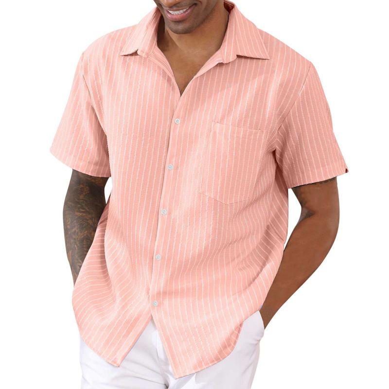 Mens Casual Striped Lapel Short Sleeve Shirt 16715565X