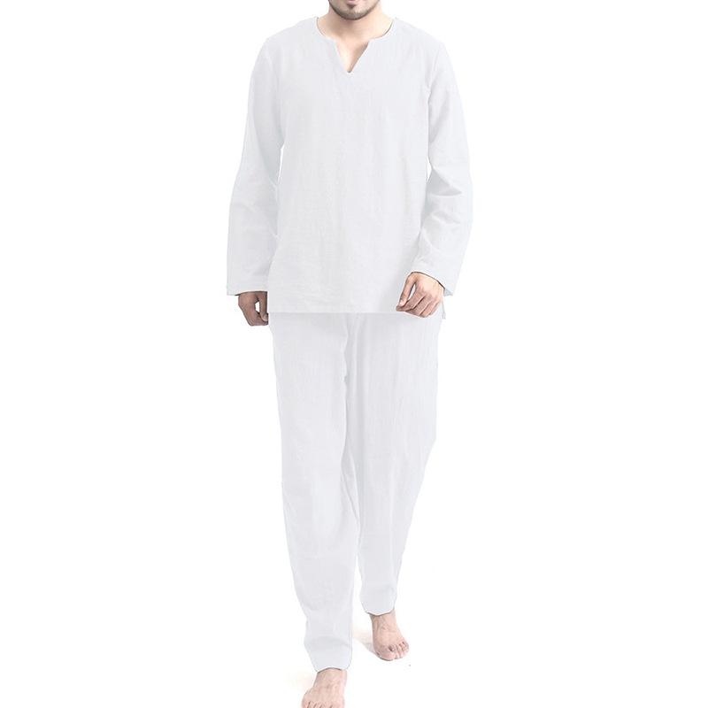 Mens Casual Thin Breathable Loose Long Sleeve Shirt Trousers Set 82797483M