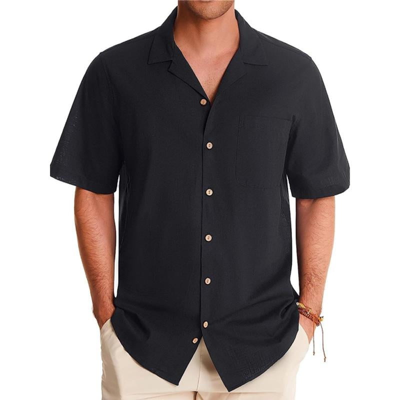 Mens Casual Solid Color Breast Pocket Short Sleeve Lapel Shirt 48145303Y