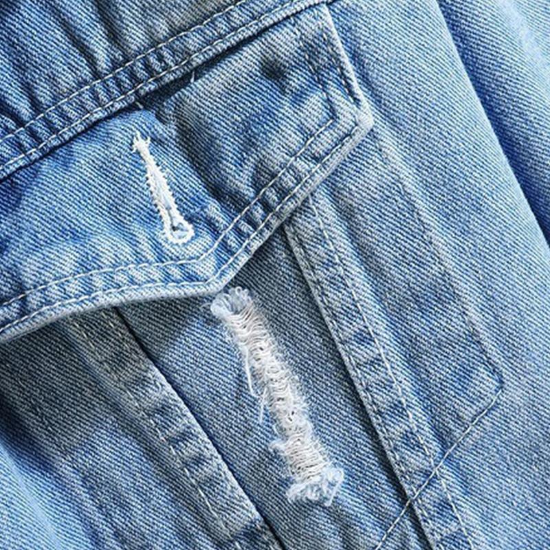 Mens Casual Distressed Loose Lapel Denim Jacket 32480050M