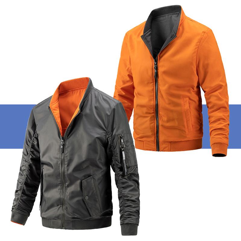 Mens Casual Stand Collar Cotton Reversible Zipper Long Sleeve Jacket 45623764M