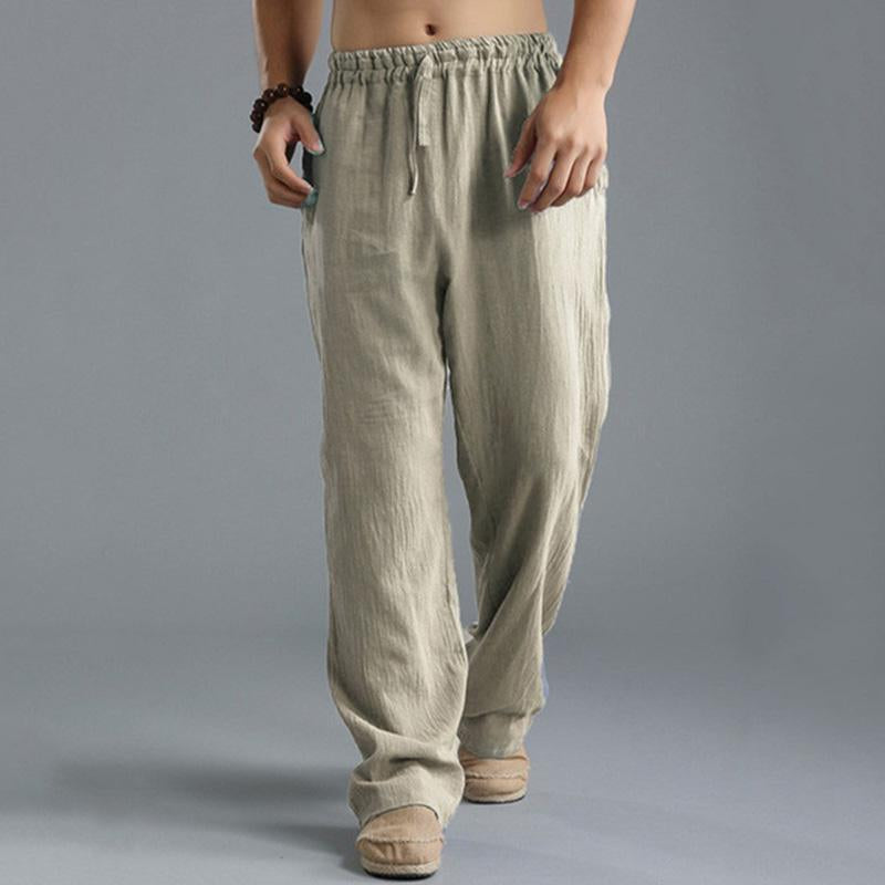Mens Casual Loose Cotton Linen Breathable Elastic Waist Trousers 31442547M