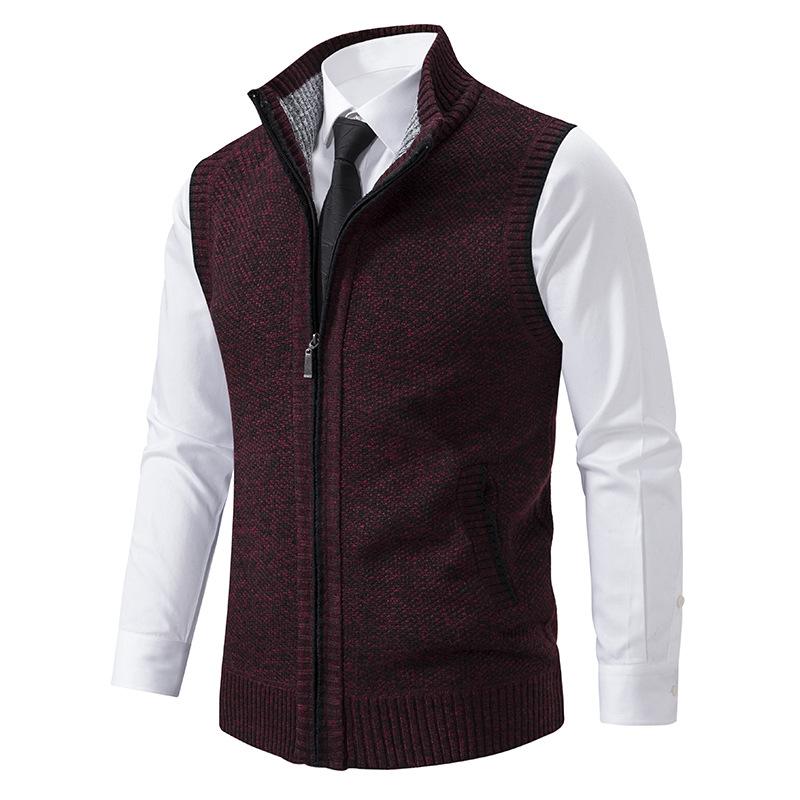 Mens Casual Solid Color Stand Collar Sleeveless Knitted Vest 19972434Y