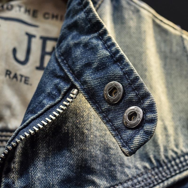 MenS Vintage Stand Collar Denim Vest 06389145Y