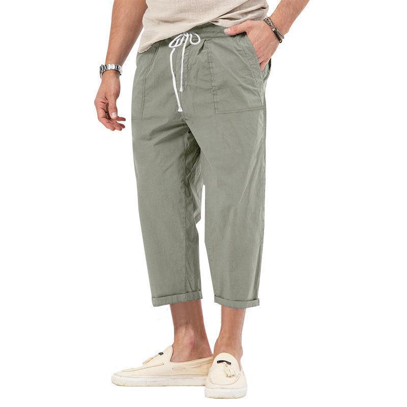 Mens Basic Elastic Waist Straight Casual Cropped Pants 22999460Z