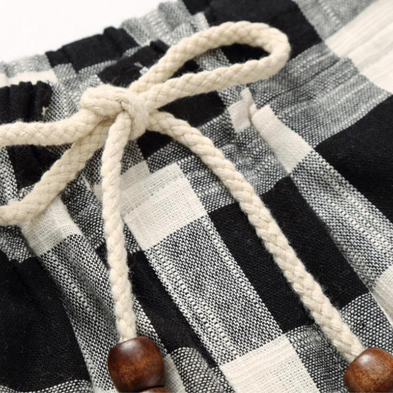 Mens Casual Cotton Linen Stripe Elastic Waist Straight Shorts 54118289M