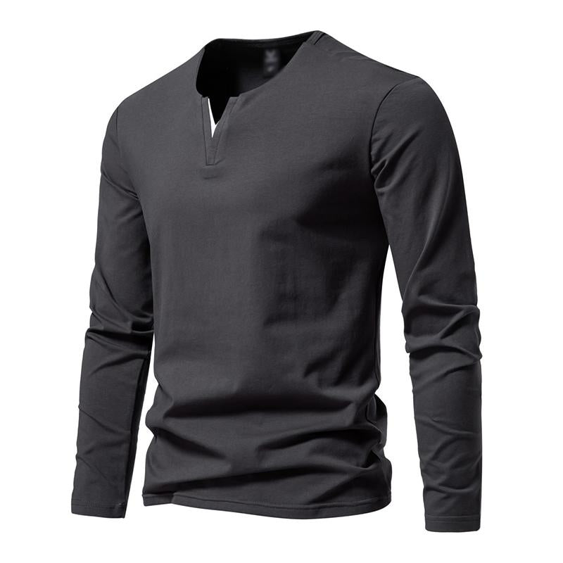 Mens Casual Solid Color V-Neck Loose Long-Sleeved T-Shirt 74143163M