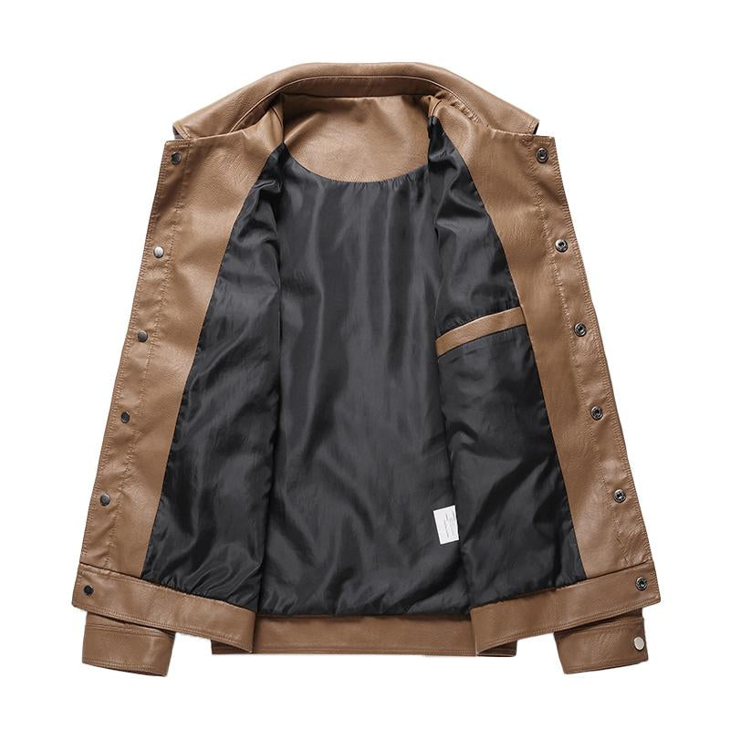 Mens Casual Back Letter Embroidery Lapel Leather Jacket 76017692Y