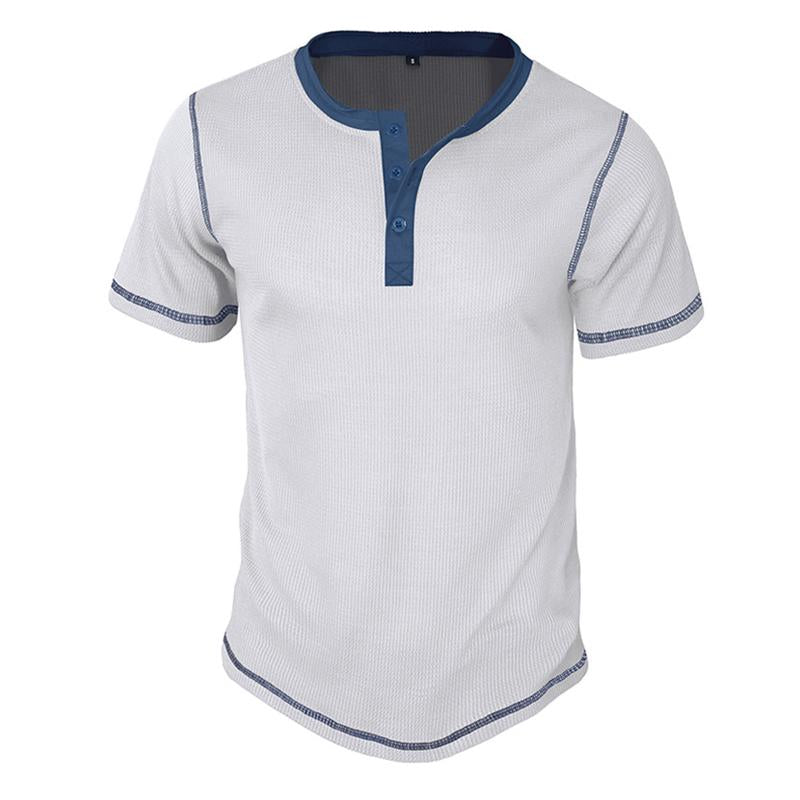 Mens Vintage Waffle Colorblock Short Sleeve Henley T-Shirt 19376028X