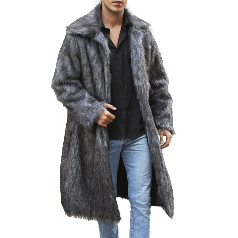 Mens Square Collar Long Imitation Fur Coat 96475183X