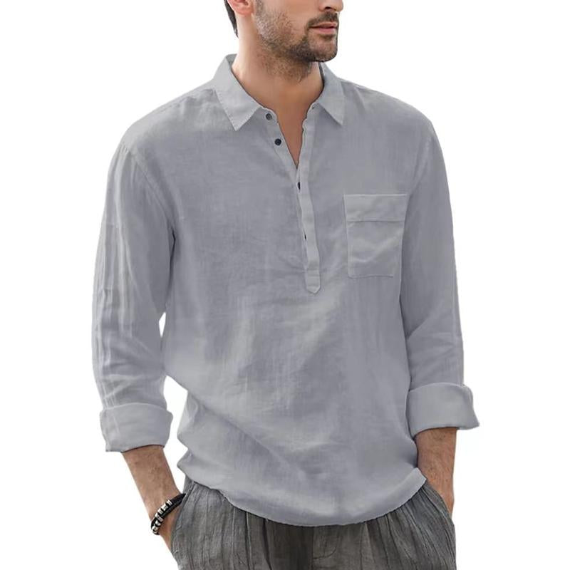 Mens Casual Solid Color Pocket Lapel Long Sleeve Shirt 40906928Y