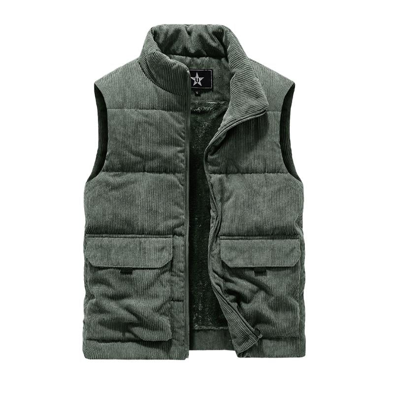 Mens Casual Solid Color Corduroy Warm Fleece Multi-Pocket Vest 62955730Y