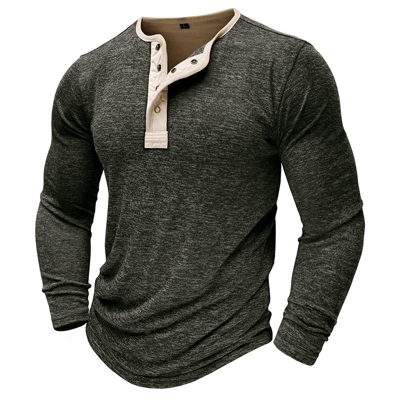 Mens Color Block Henley Collar Long Sleeve T-shirt 81195271Z