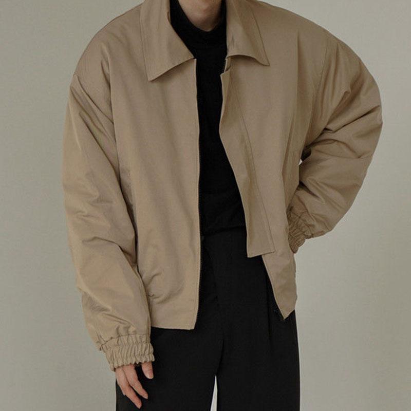 Mens Fashion Solid Color Lapel Loose Cropped Cargo Jacket 97815462M