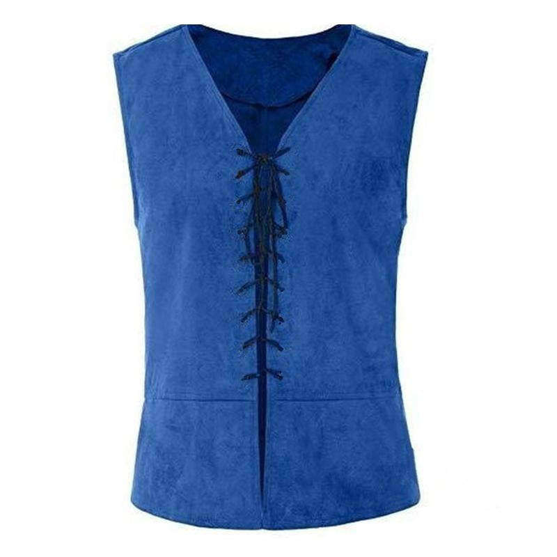 Mens Retro Casual Lace-Up Solid Color Vest 81619774X