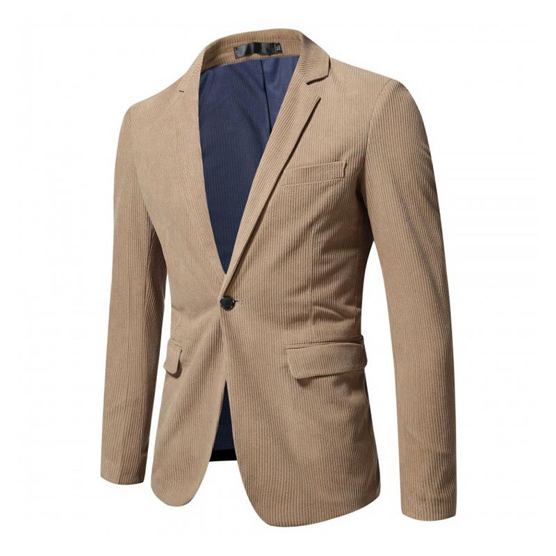 Mens Casual Slim Corduroy Lapel One Button Blazer 57119562M