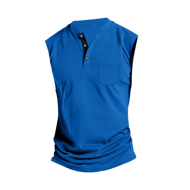Mens Solid Color Henley Neck Sport Breathable Sleeveless Tank Top 11297990X