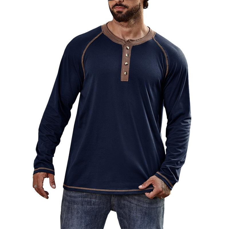 Mens Long Sleeve Crew Neck Henley Shirt 23582261X
