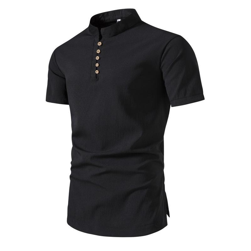 Mens Casual Shirt Retro Stand Collar Short Sleeve Shirt 25574754X