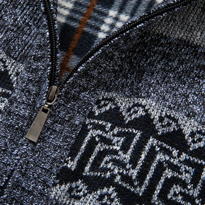 Mens Stand Collar Zippered Colorblock Knitted Jacket 91758090X