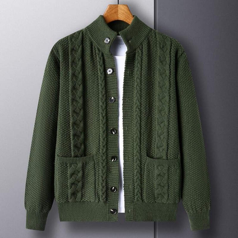 Mens Stand Collar Single Breasted Casual Knit Cardigan 55563704Z
