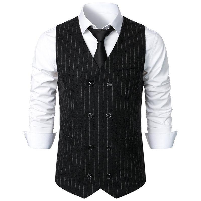 Mens Vintage Striped V Neck Double Breasted Suit Vest 95030731Z