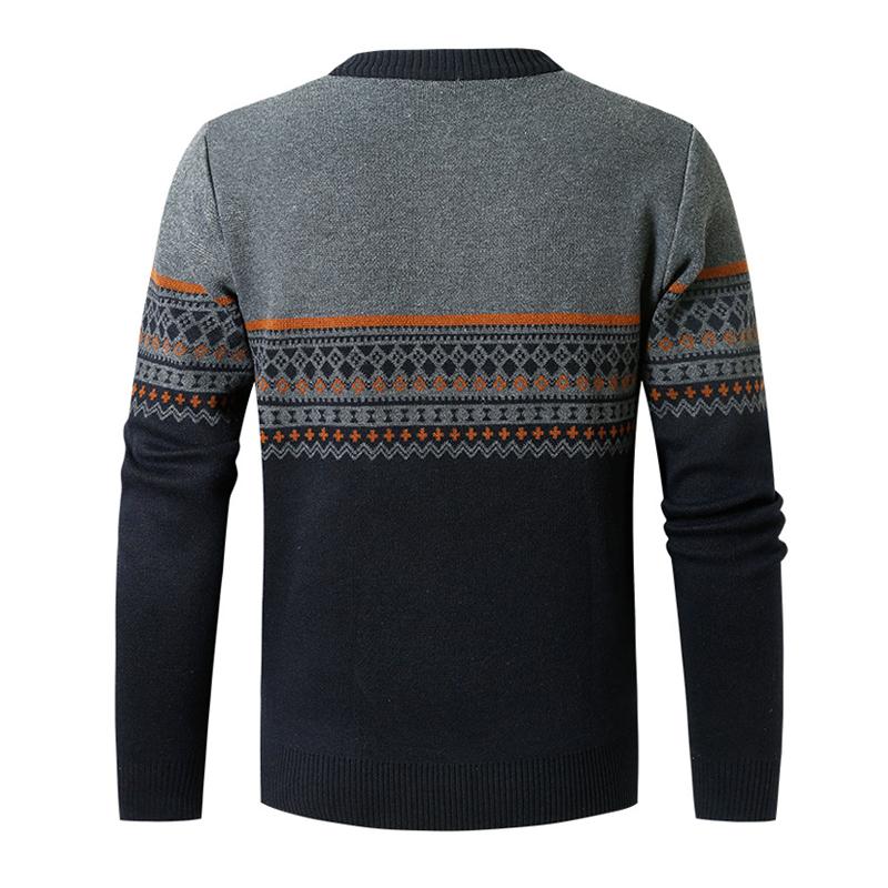 Mens Round Neck Half Zip Loose Striped Sweater 93027647X