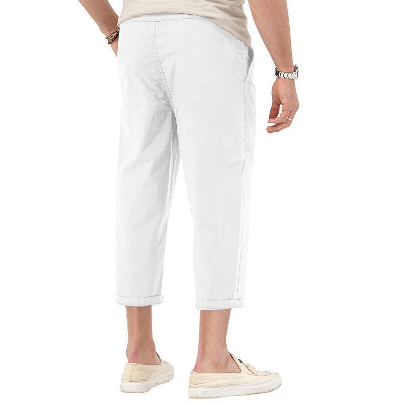 Mens Basic Elastic Waist Straight Casual Cropped Pants 22999460Z
