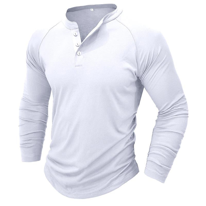 Mens Casual Solid Color Henley Collar Raglan Long Sleeve T-Shirt 50906105Y