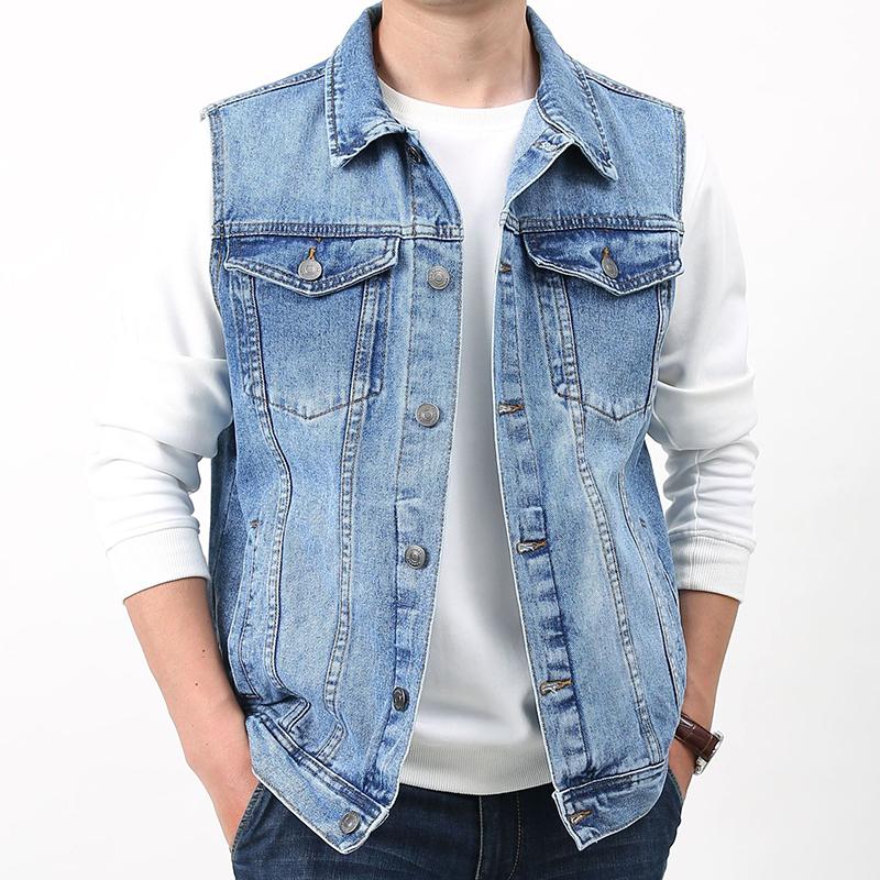 Mens Vintage Wash Lapel Single Breasted Multi Pocket Denim Vest 50562057M