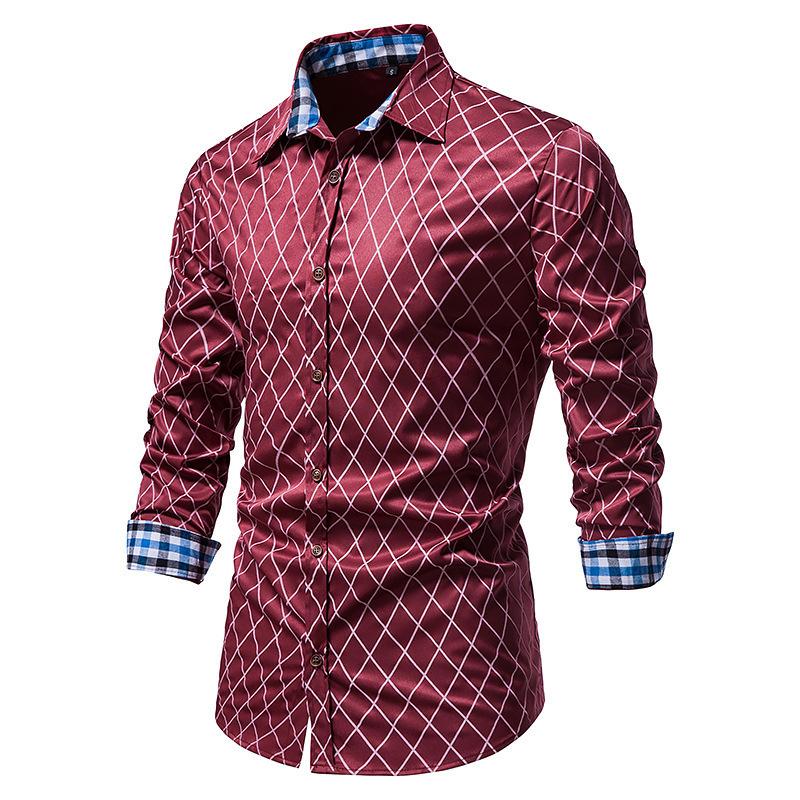 Mens Vintage Plaid Lapel Long Sleeve Shirt 90549321Y